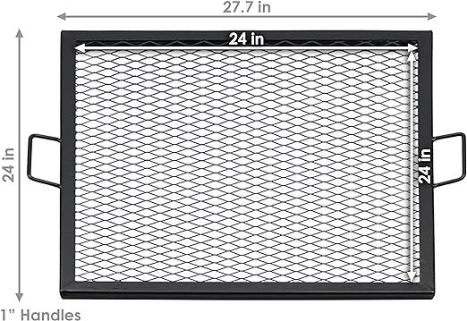 1 Grillmark X-Fire Pit Grate - Square Steel BBQ Grill with Handles - 24-Inch