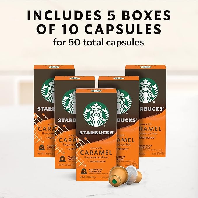 4 Starbucks Caramel Coffee for Nespresso Original Line System (50 single serve capsules) Naturally Flavored