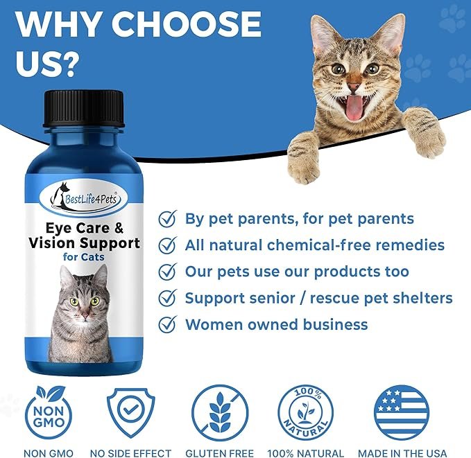 3 Eye Care and Vision Support for Cats - Holistic Kitten Eye Infection Treatment Helps with Conjunctivitis, Swelling, Discharge and More. Easy to Use Pills Relieve the Cat Eye Drops Struggle