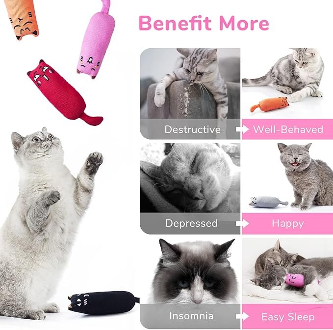 2 5Pcs Bite Resistant Catnip Toy for Cats,Catnip Filled Cartoon Mice Cat Teething Chew Toy