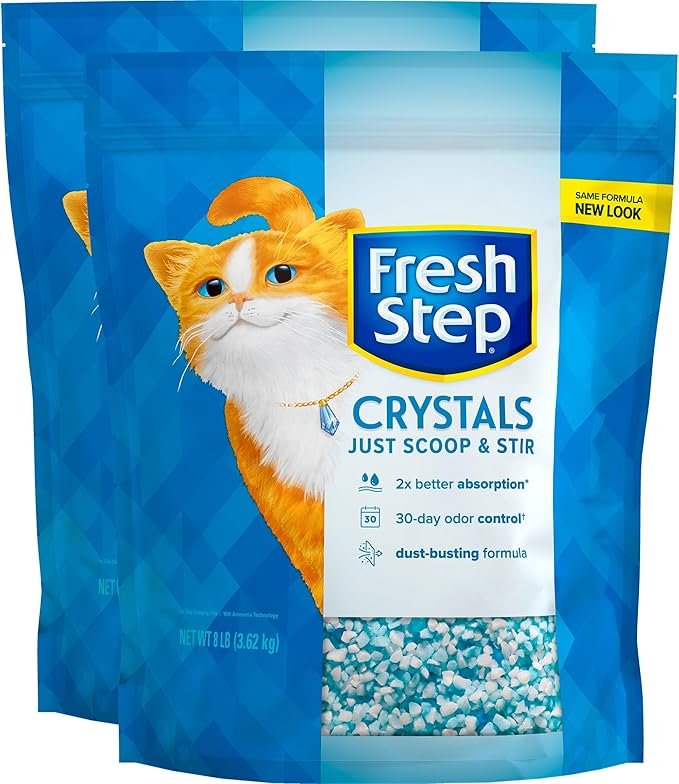 2 Fresh Step Crystals, Premium Cat Litter, Scented, 16 lbs total, (2 Pack of 8lb Bags) (Package May Vary)