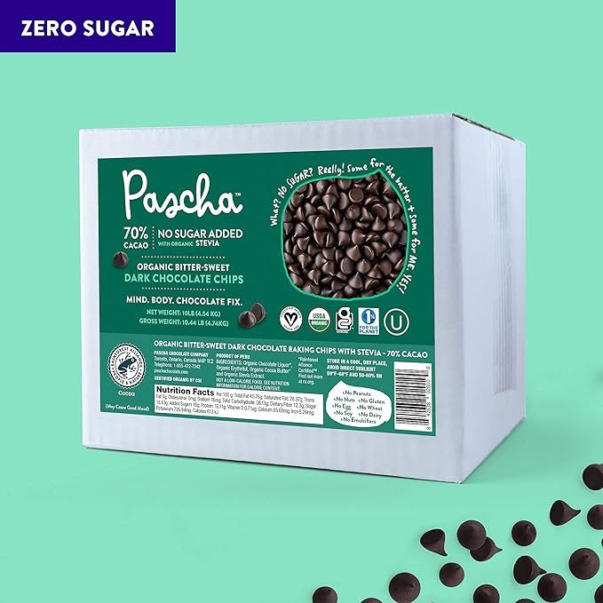 3 Pascha Bulk Organic Chocolate Chips (Bulk Keto Baking Chips (10 lbs) - No Added Sugar)