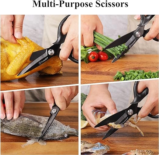 1 Sunnecko Robust Kitchen Scissors, Black Titanium Coated Cooking Shears, All-Purpose 8 Inch Micro Serrated Scissors, Removable Blades, Comfortable Grip, Durable, Non-Slip and Corrosion-Resistant