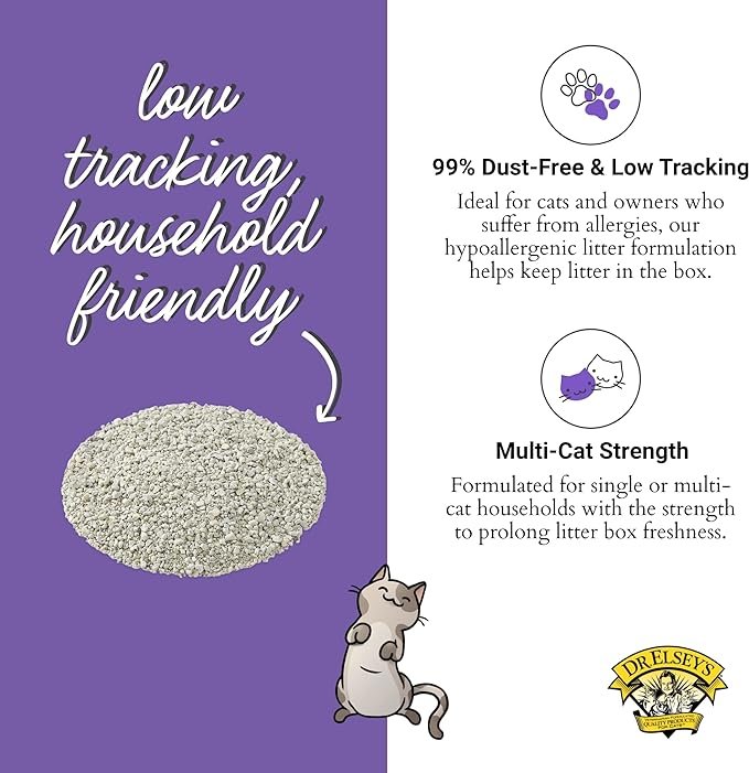 1 Dr. Elsey's Premium Clumping Cat Litter - Clean Tracks - Low Dust, Low Tracking, Hard Clumping, Superior Odor Control, Unscented & Natural Ingredients 40 LBS