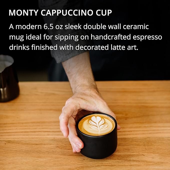 1 Fellow Milken Espresso Cups - Insulated Ceramic Coffee Mug, Matte Black with Graphite Base, 6.5 oz