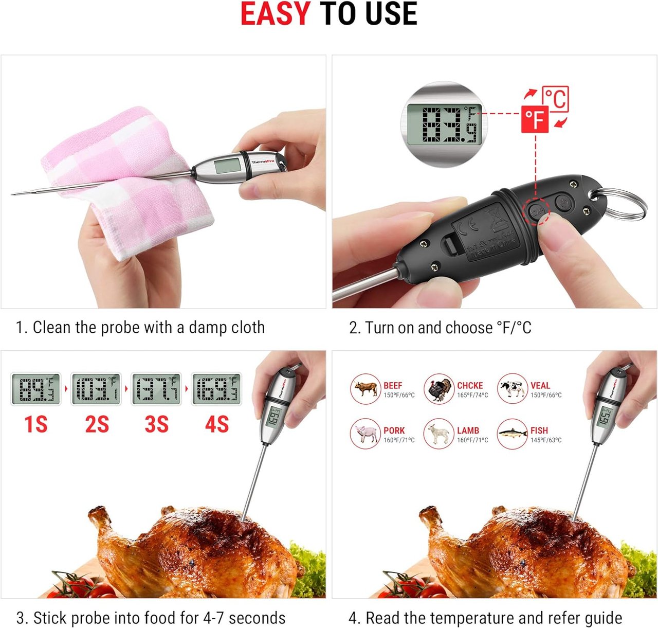 4 ThermoPro Digital Probe Thermometer - Perfect for Cooking and Baking