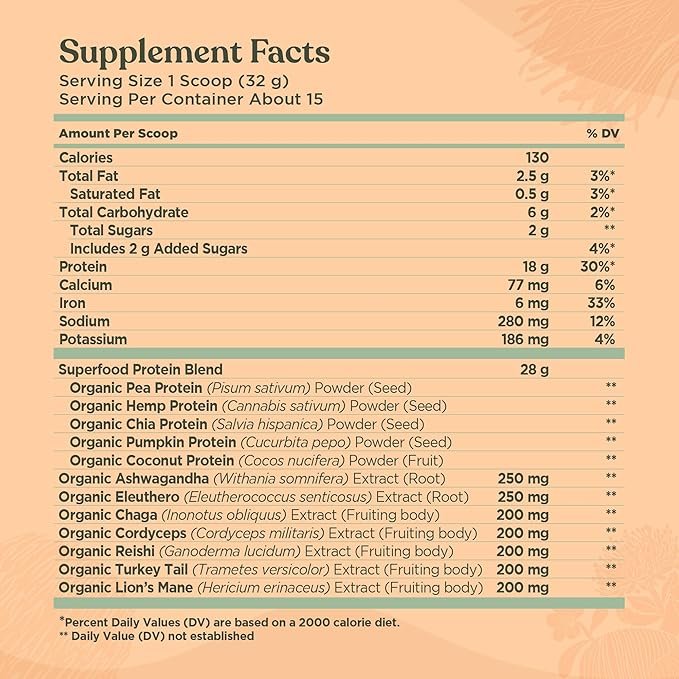 2 Four Sigmatic Organic Plant-Based Protein Powder Unflavored Protein with Lion’s Mane, Chaga, Cordyceps and More | Clean Vegan Protein Elevated for Brain Function and Immune Support | 16.9 oz