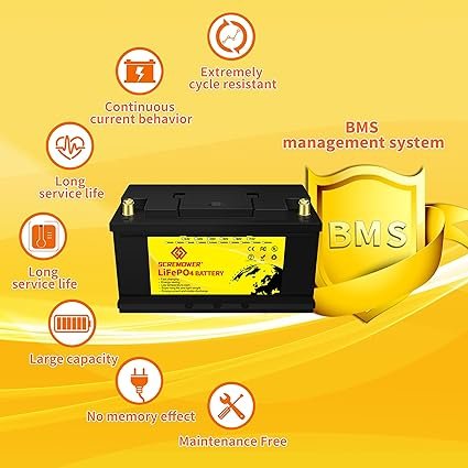 1 Battery 100Ah 12V 1280Wh Deep Cycle Lithium Iron Phosphate Battery+ Built-in BMS Golf Cart EV RV Solar Battery