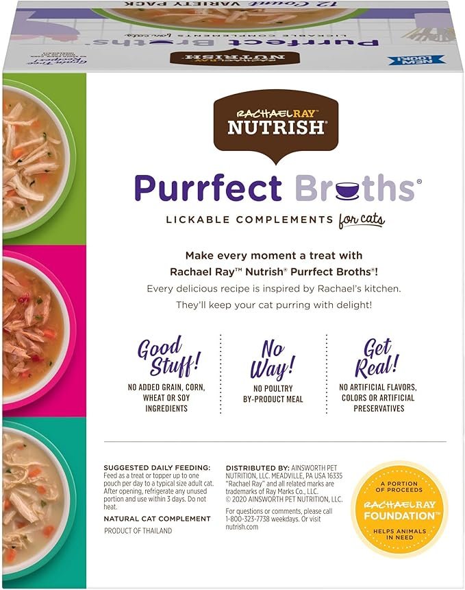 2 Rachael Ray Nutrish Purrfect Broths Natural Wet Cat Food, Variety Pack, 1.4 Ounce Pouch, 12 Count (Pack of 2), Grain Free