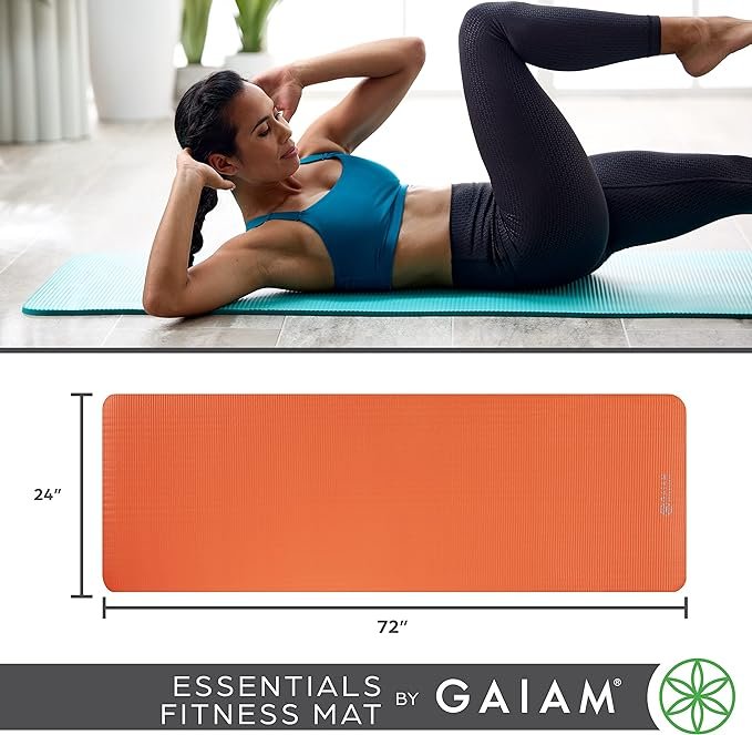 4 Gaiam Essentials Thick Yoga Mat Fitness & Exercise Mat with Easy-Cinch Yoga Mat Carrier Strap, 72"L x 24"W x 2/5 Inch Thick