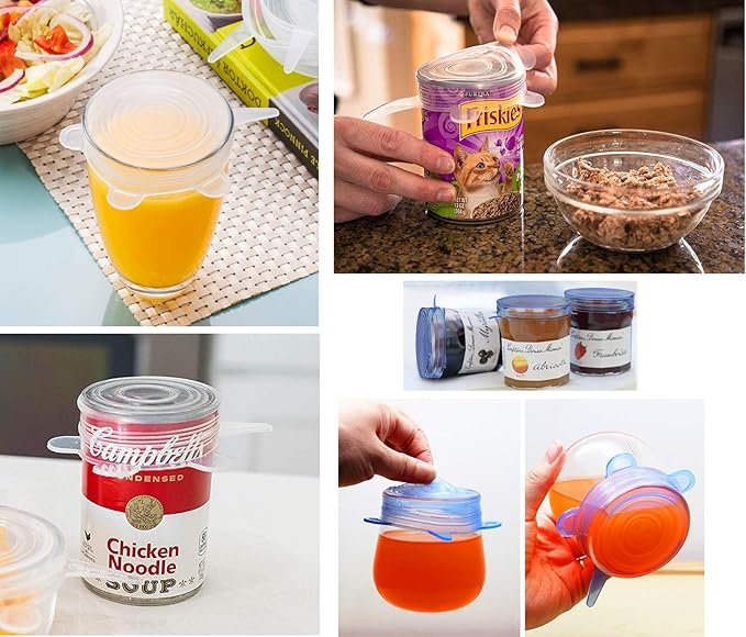 2 Comtim Pet Food Can Lids, Silicone Stretch Can Lids Covers for Dog Cat Food, Reusable Expandable Universal Size Fit Most Cans and Jars, 4 Pack