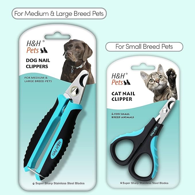 4 Cat Nail Clippers by H&H Pets - Razor Sharp Stainless Steel Blades Sturdy Non Slip Handles - Cats & Small Animal Accessories Professional at Home Grooming