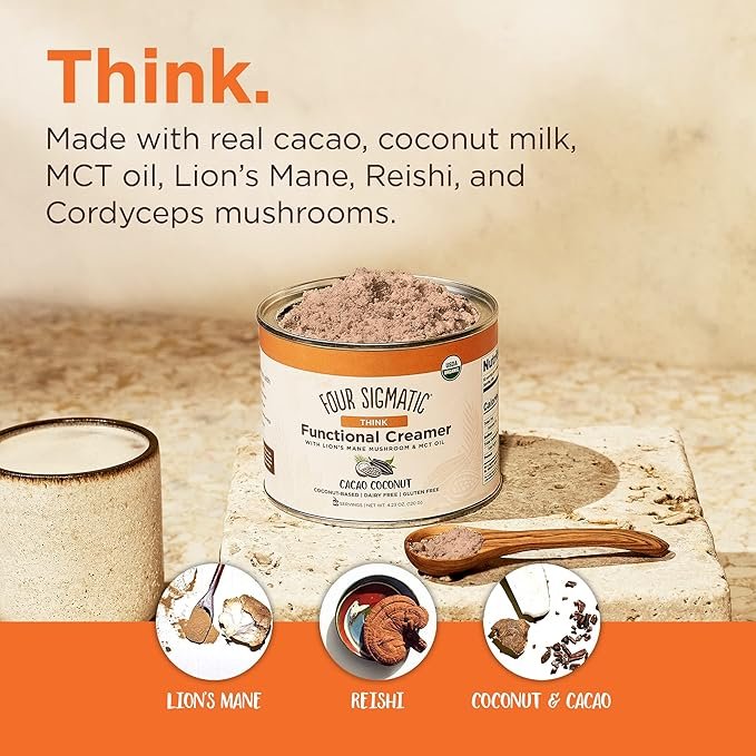 2 Think Functional Creamer by Four Sigmatic with MCT Oil & Lion's Mane Cacao Coconut - Can
