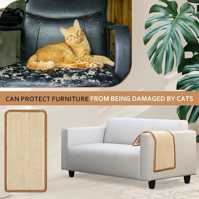5 Mixweer 6 Pcs Wall Mounted Cat Scratching Post Floor or Wall Mounted Vertical Cat Scratch Pad 9.8 x 19.7 Inch Sisal Cat Scratching Pad Scratch Mat for Couch Wall Window Perch Wall Furniture