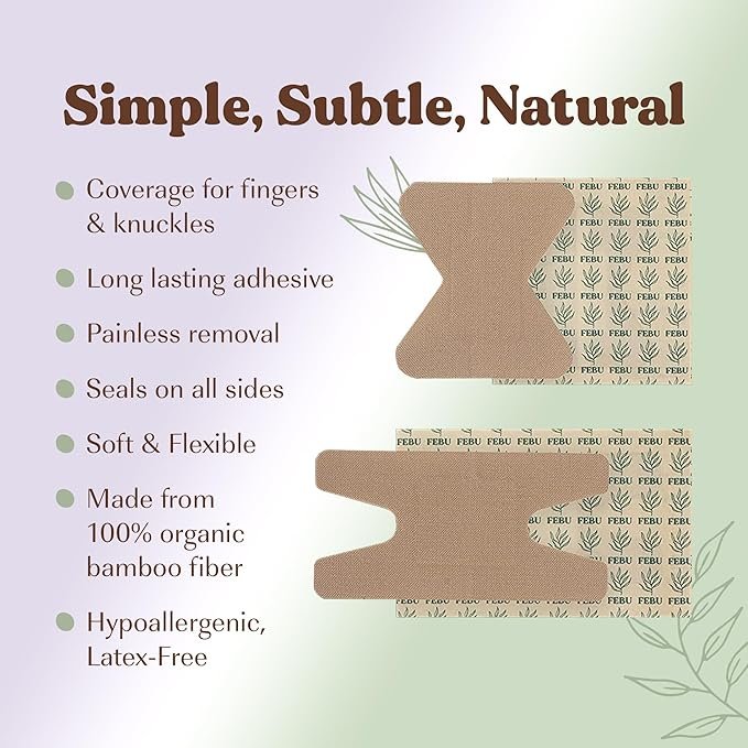 2 FEBU Eco-Friendly Organic Bamboo Fingertip Bandages | PFAS Free Knuckle Bandages for First Aid | Flexible Fabric Bandages | Latex Free Bandages | 30 Count Knuckle & Finger Bandage Variety Pack