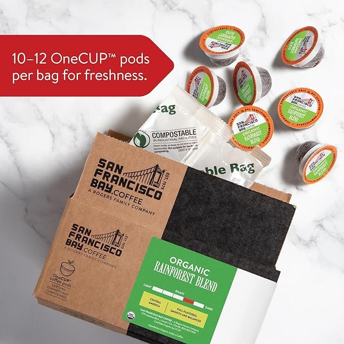 7 San Francisco Bay Compostable Coffee Pods - Organic Rainforest Blend (80 Ct) K Cup Compatible including Keurig 2.0, Medium Dark Roast