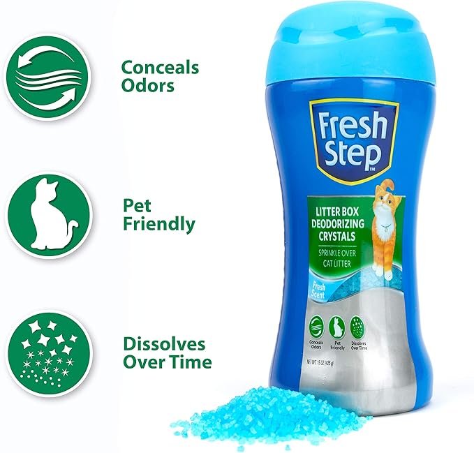 2 Fresh Step Cat Litter Crystals In Fresh Scent | Cat Litter Box Deodorizer | Combats Cat Odors and Neutralizes Smells to Keep Your Home Clean, 15 Ounces - 3 Pack