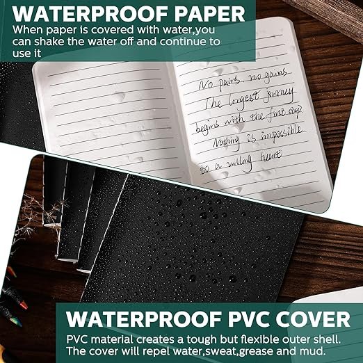 1 Seajan 10 Pack Waterproof Pocket Notebook 3.5 x 5.5 Inches Mini Waterproof Field Notebook Tactical Black Small Memo Notepad for Outdoor Activities Travel Recording Supplies,24 Sheets,48 Pages