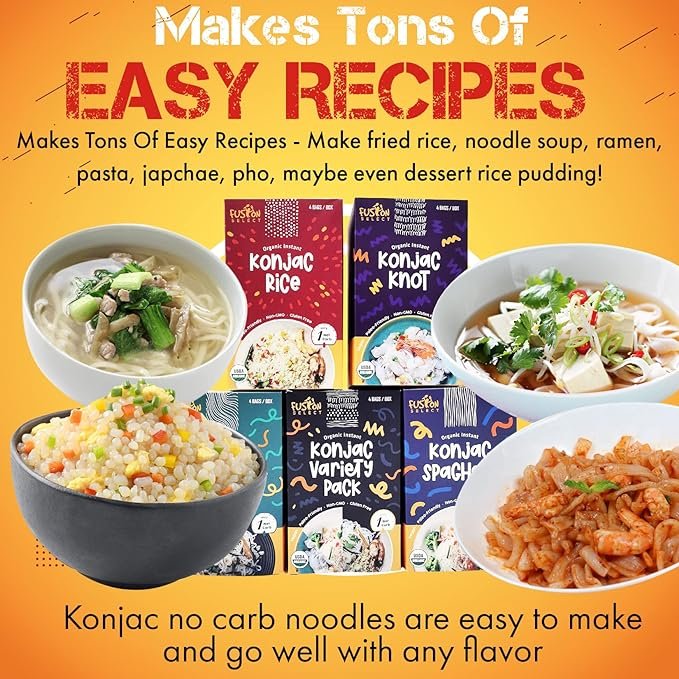 2 Fusion Select 4 Packs Organic Konjac Noodles - Shirataki Spaghetti Plant-Based Substitute - Vegan Pasta for Vegetarian, Keto, Paleo Recipes - Zero Gluten, Low Carb & Low Calorie Shirataki Noodles