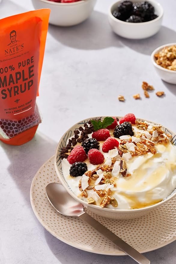 4 Nate's Authentic Maple Syrup - 10.75 oz Eco-Friendly Pouch - Pure Maple Syrup with No Extras - Organic Sweetener for Breakfast Foods - Maple Syrup without Genetic Modification