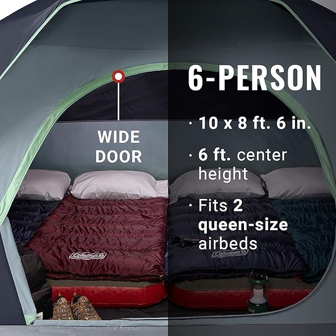 4 Coleman Skydome Camping Tent, 2/4/6/8 Person Family Dome Tent with 5 Minute Setup, Strong Frame can Withstand 35MPH Winds, Roomy Interior with Extra Storage Included
