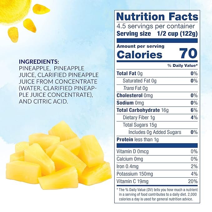 1 Dole Canned Fruit, Pineapple Tidbits in 100% Pineapple Juice, Gluten Free, Pantry Staples, 20 Oz, 12 Count