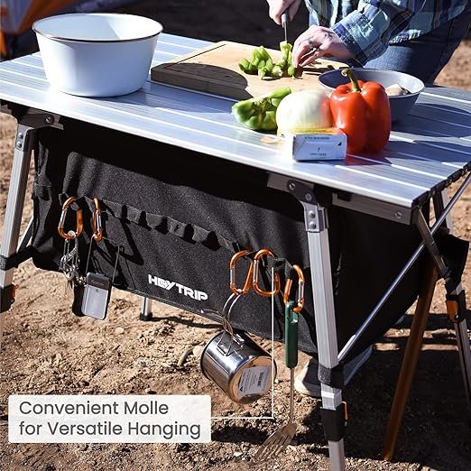 2 HEYTRIP Folding Camping Table with Storage Bag Roll-Up Aluminum Portable Beach Table Adjustable Height Picnic Table