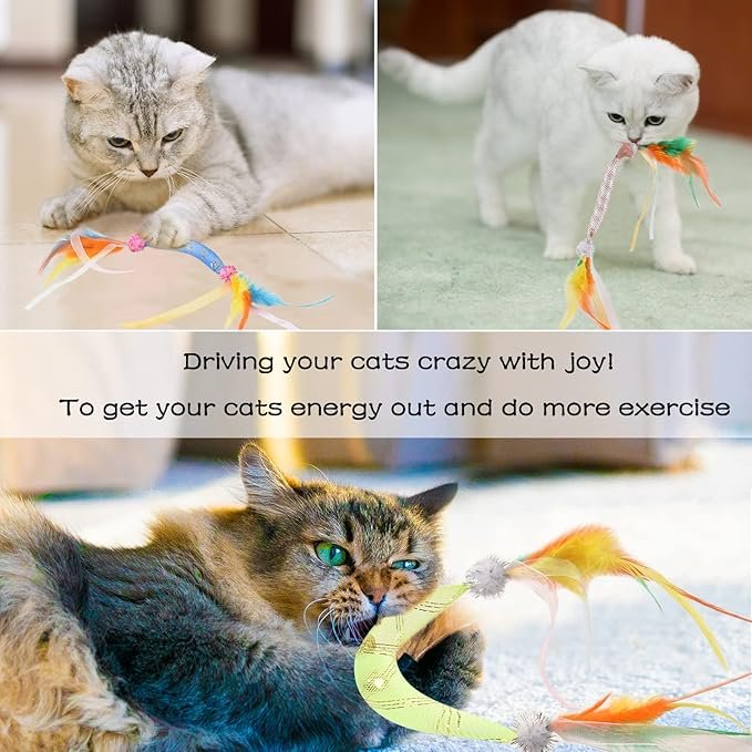 2 Cat Feather Toys with Bell 4Pack, Colorful Cat Teaser Cat Springs Ribbon Toys,Interactive Cat Toys for Indoor Cats Kitten, Suitable for Cats Bite & Hunt