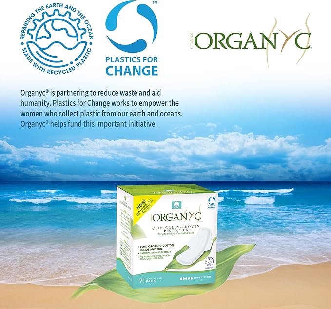 5 Organyc New and Improved 100% Certified Organic Cotton Overnight Feminine Pads, Heaviest Flow, Super Absorbency 2.0, 7 Count