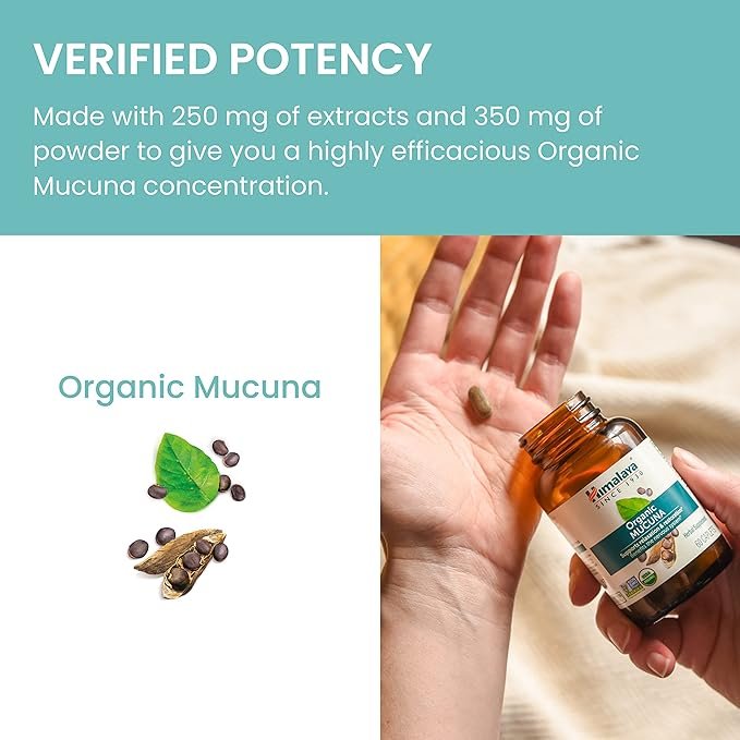 3 Himalaya Organic Mucuna/Pruriens Herbal Supplement, Supports Relaxation, Tension Relief, Brain Function, Non-GMO, USDA Organic, Vegan, Gluten Free, 600 mg, 60 Plant-Caplets, 60 Day Supply