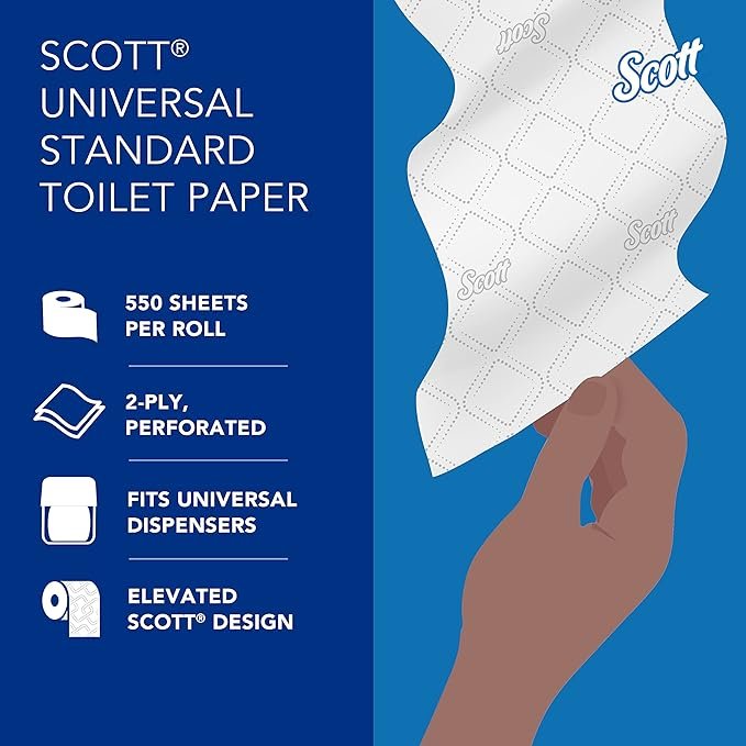 3 Scott Professional Traditional Roll Bathroom Tissue (04460), Enhanced Aesthetic, 2-Ply, Plain White, Individually Packed, (550 Sheets/Roll, 80 Rolls/Case, 44,000 Sheets/Case)