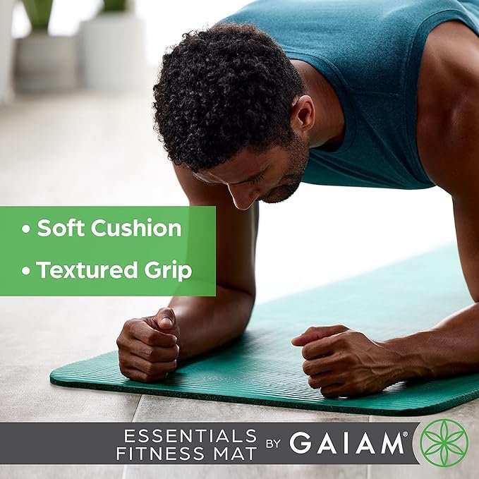 3 Gaiam Essentials Thick Yoga Mat Fitness & Exercise Mat with Easy-Cinch Yoga Mat Carrier Strap, 72"L x 24"W x 2/5 Inch Thick
