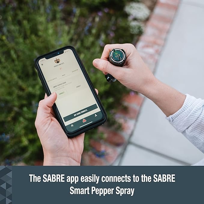 1 SABRE CONNECT Bluetooth Pepper Spray, Exclusive Pepper Spray with Complimentary Live GPS Monitoring & Text Notifications during Emergencies, Comes with Training Spray for Enhanced Safety, Optional Refill Canister Extends Usage Duration