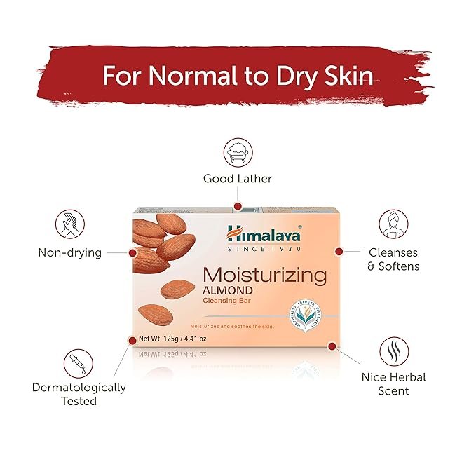 3 Himalaya Moisturizing Almond Cleansing Bar, Face and Body Soap for Soft Skin, 4.41 oz, 12 Pack