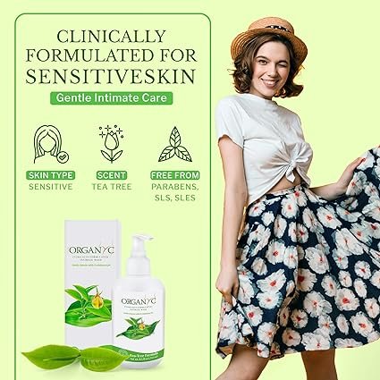 4 Organic Intimate Wash with Tea Tree Oils & Leaf Extracts, Gentle Cleansing Feminine Wash for Women with Sensitive Skin, Soothing pH Balance Feminine Wash, 8.5 fl oz, Pack of 2