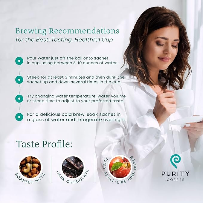 4 Purity Coffee FLOW Medium Roast Organic Coffee - USDA Certified Organic Specialty Grade Arabica Single-Serve Packets - Third Party Tested for Mold, Mycotoxins and Pesticides - 5 ct Box