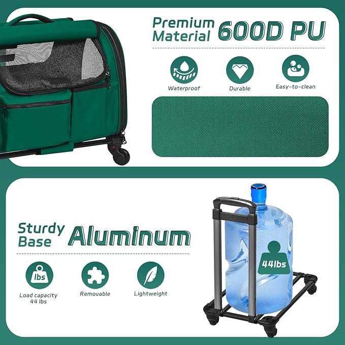 1 Paw Ballet Cat Carrier with Wheels, Foldable Airline Approved Dog Cat Carrier with Wheels for Cat Dog Under 20 lbs, Rolling Cat Carrier Travel Bag with Telescopic Handle for Walking Travel Vet Visits