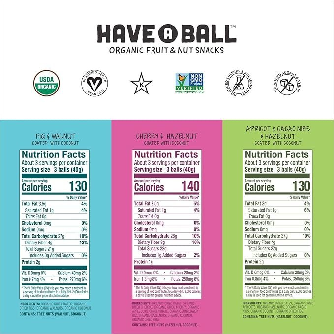 1 100% RAW Fruit & Nut Balls Variety 3-Pack - Have A Ball (3 x 9 Balls) - Whole Food Energy Snacks | NO Added Sugars or Preservatives | NON-GMO, VEGAN, GF & Kosher