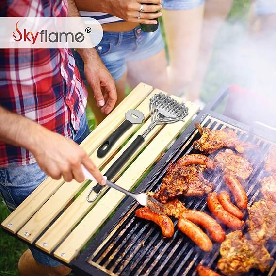 4 GrateGear BBQ Cleaning Tool - 2pcs Stainless Steel Grill Cleaner Set, Grill Scraper with Bottle-Opener, Portable BBQ Accessories for Spotless Grill Grates
