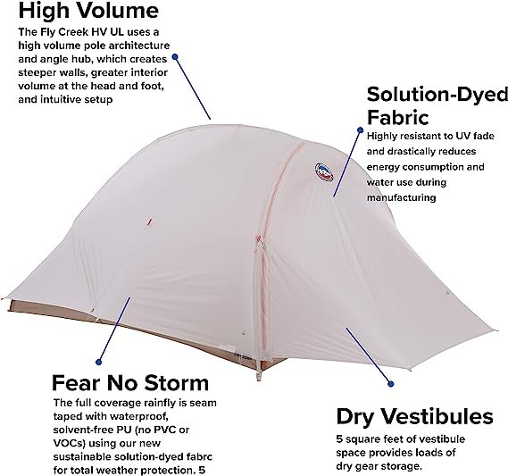 2 Big Agnes Fly Creek HV UL Ultralight Tent with UV-Resistant Solution Dyed Fabric