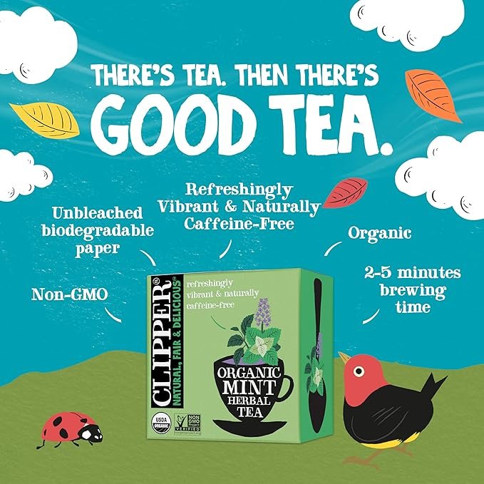 1 Clipper Tea Mint Herbal Teabags – Caffeine Free, USDA Organic, Great Hot or Iced – Refreshing, Natural, Fair & Delicious – 200 Tea Bags
