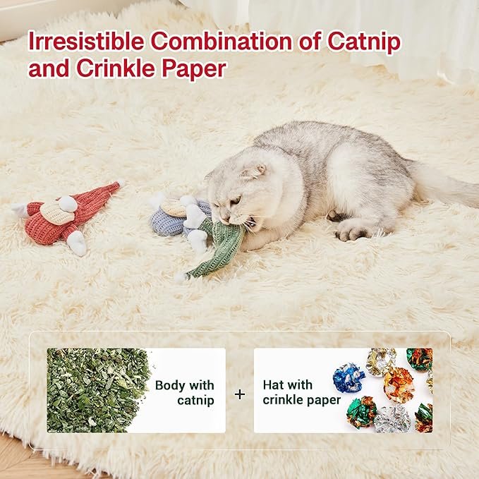 2 Potaroma Cat Toys 3 Pcs Catnip Crinkle Sound Santa Claus, Soft Durable Teething Material, Interactive Cat Kicker for Indoor Kitten Exercise 8.5 Inches for All Breeds