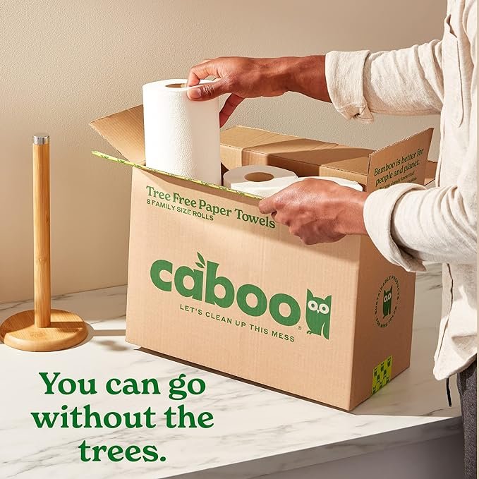1 Caboo Sustainable Bamboo Paper Towels, 6 Rolls, Earth-Friendly Kitchen Paper Towels made from Tree-Free Bamboo Fiber with Durable 2-Ply Sheets