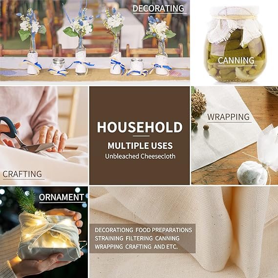 3 Olicity Ultra Fine Cheese Cloth, Grade 100, 45 Sq Feet, Reusable Butter Muslin Cloth - 5 Yards