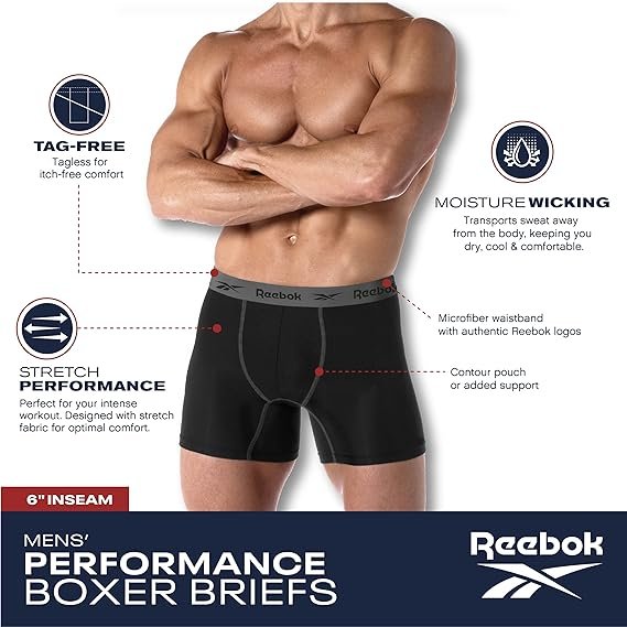 1 Reebok Men's Underwear - Performance Boxer Briefs (4 Pack)