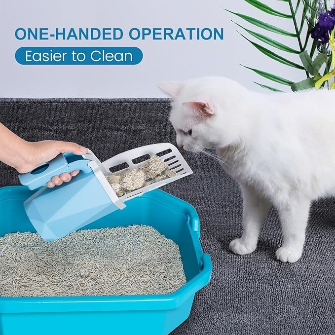3 Cat Litter Scooper with Holder Kitty Litter Scoop with Bag, Cat Litter Shovel with 150 Refill Bags, Portable Cat Poop Scooper Cat Litter Container Easy to Clean Large Litter Box Scooper Blue