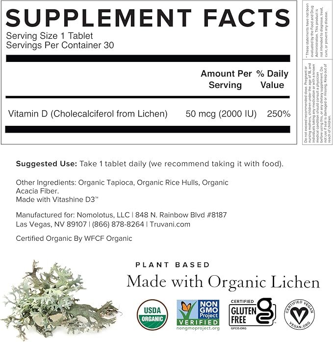 5 Truvani Vitamin D3 from Organic Lichen (30 Tablets)