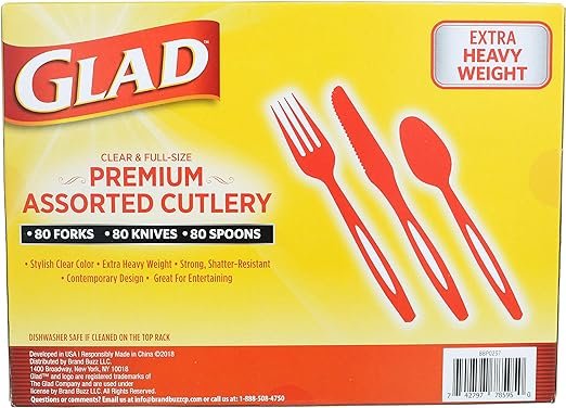 2 Glad Disposable Plastic Cutlery, Assorted Set | Clear Extra Heavy Duty forks, Knives, And Spoons | Disposable Party Utensils | 240 Piece Set of Durable and Sturdy Cutlery