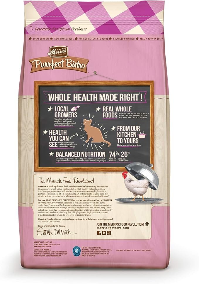 2 Merrick Purrfect Bistro Premium Grain Free Natural Dry Cat Food For Young Cats, Healthy Kitten Food Recipe - 4 lb. Bag
