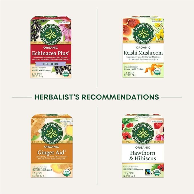 4 Traditional Medicinals Organic Turmeric with Meadowsweet Herbal Tea, 16 Count Teabags (Pack of 1)